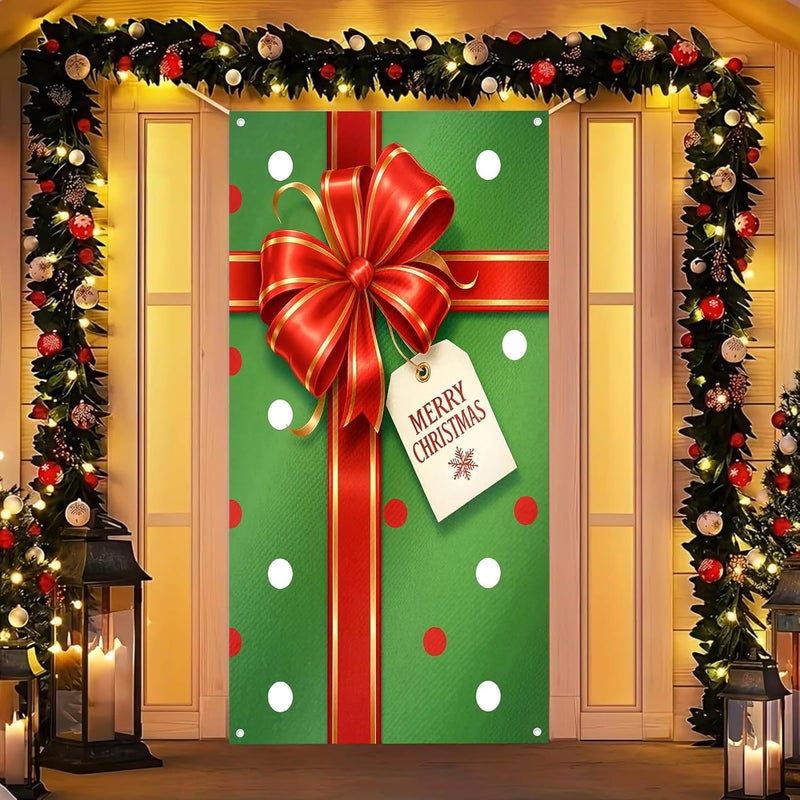 BlissYard Merry Christmas Door Cover 35x71 Inch Front Porch Door Banners Decoration Winter for Sign Background Party Indoor Decor - Image 1